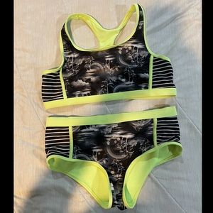 Wonder Nation 2 Piece Black Green Girls Swimsuit